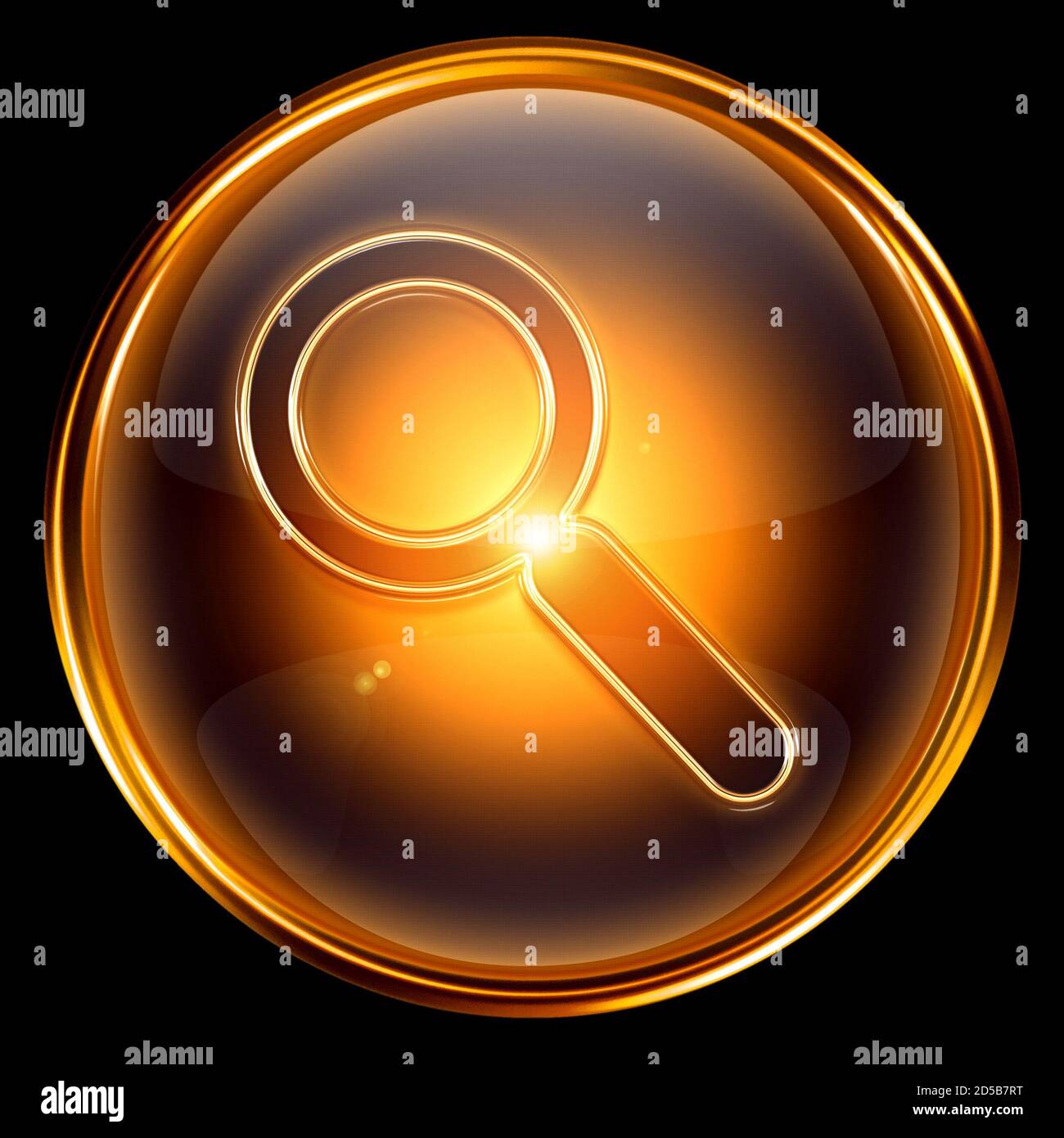 magnifier icon gold, isolated on black background Stock Photo - Alamy