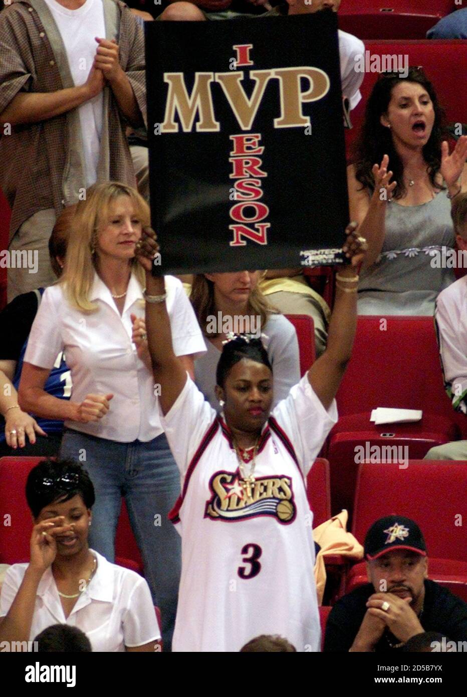Ann Iverson Mother Of Philadelphia 76ers Guard Allen Iverson Cheers Her Son S 30 Point Effort As His Club Defeated The Orlando Magic 104 90 On Mother S Day In Their First Round Nba Play Off Opener