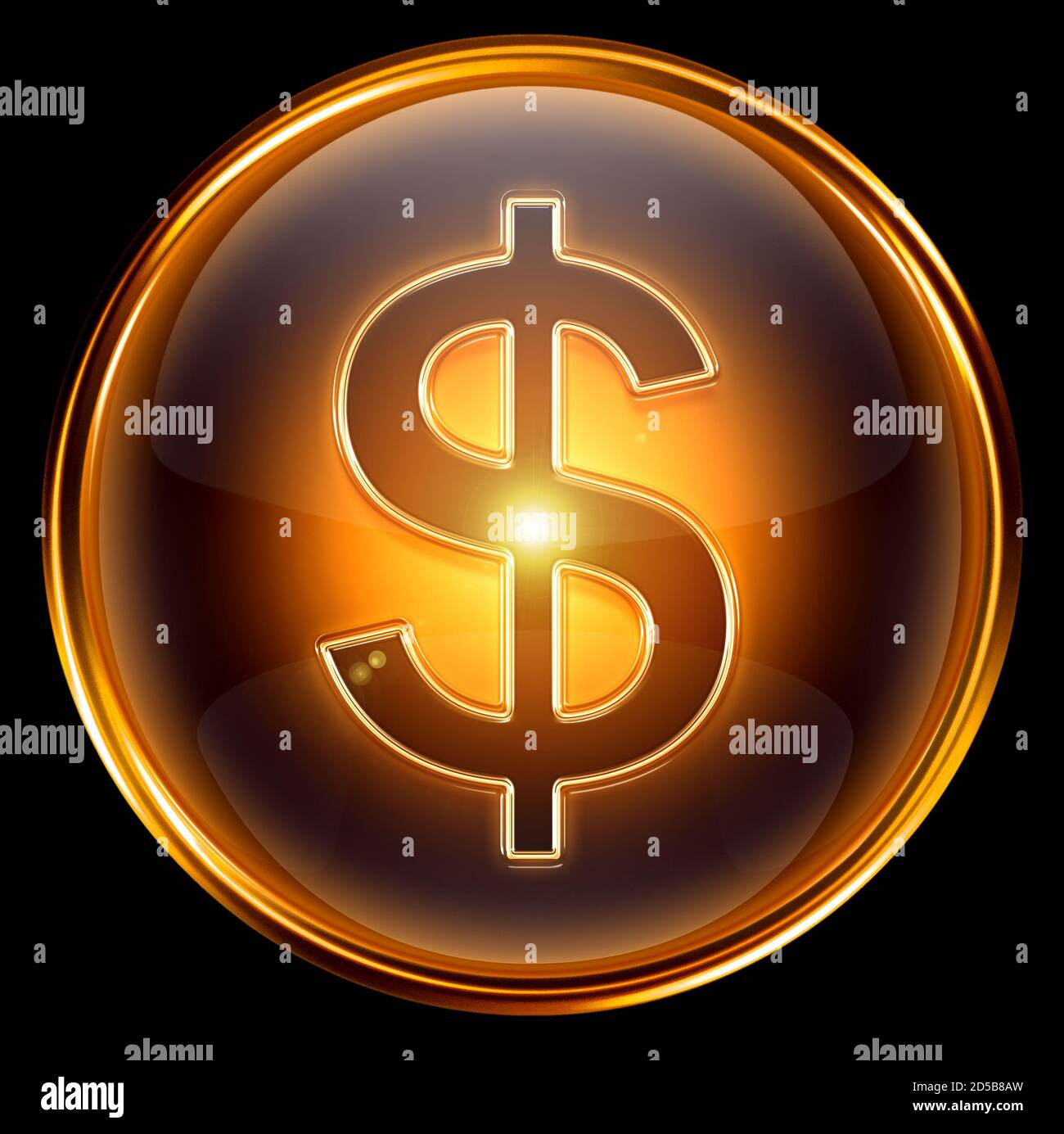 dollar icon gold, isolated on black background Stock Photo - Alamy