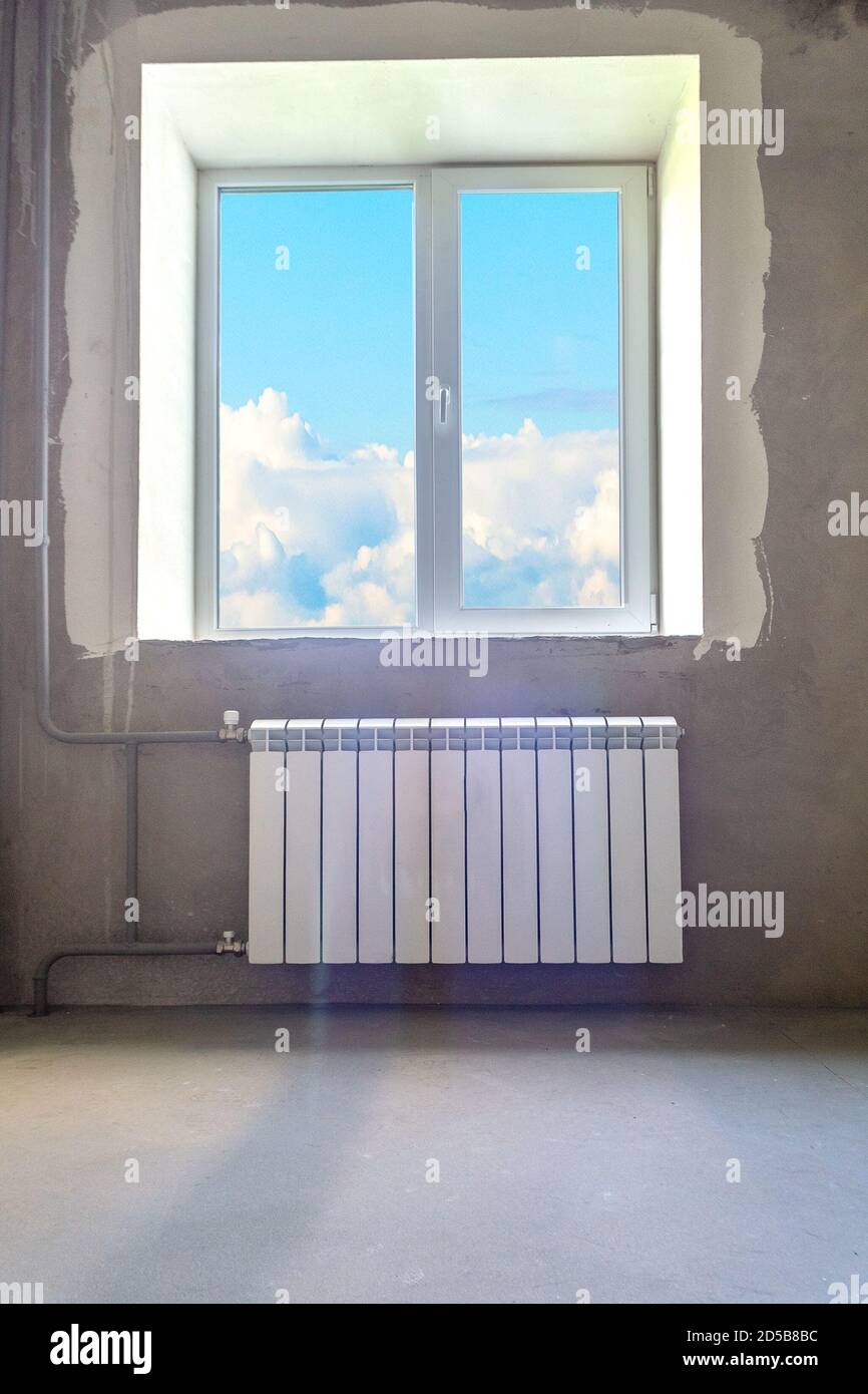 Room interior with radiator and without decoration Stock Photo