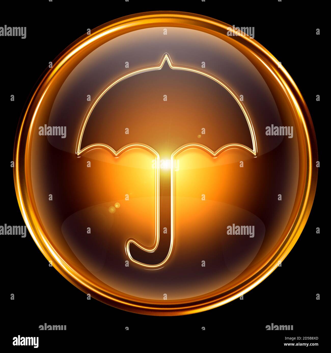 Umbrella icon gold, isolated on black background Stock Photo - Alamy