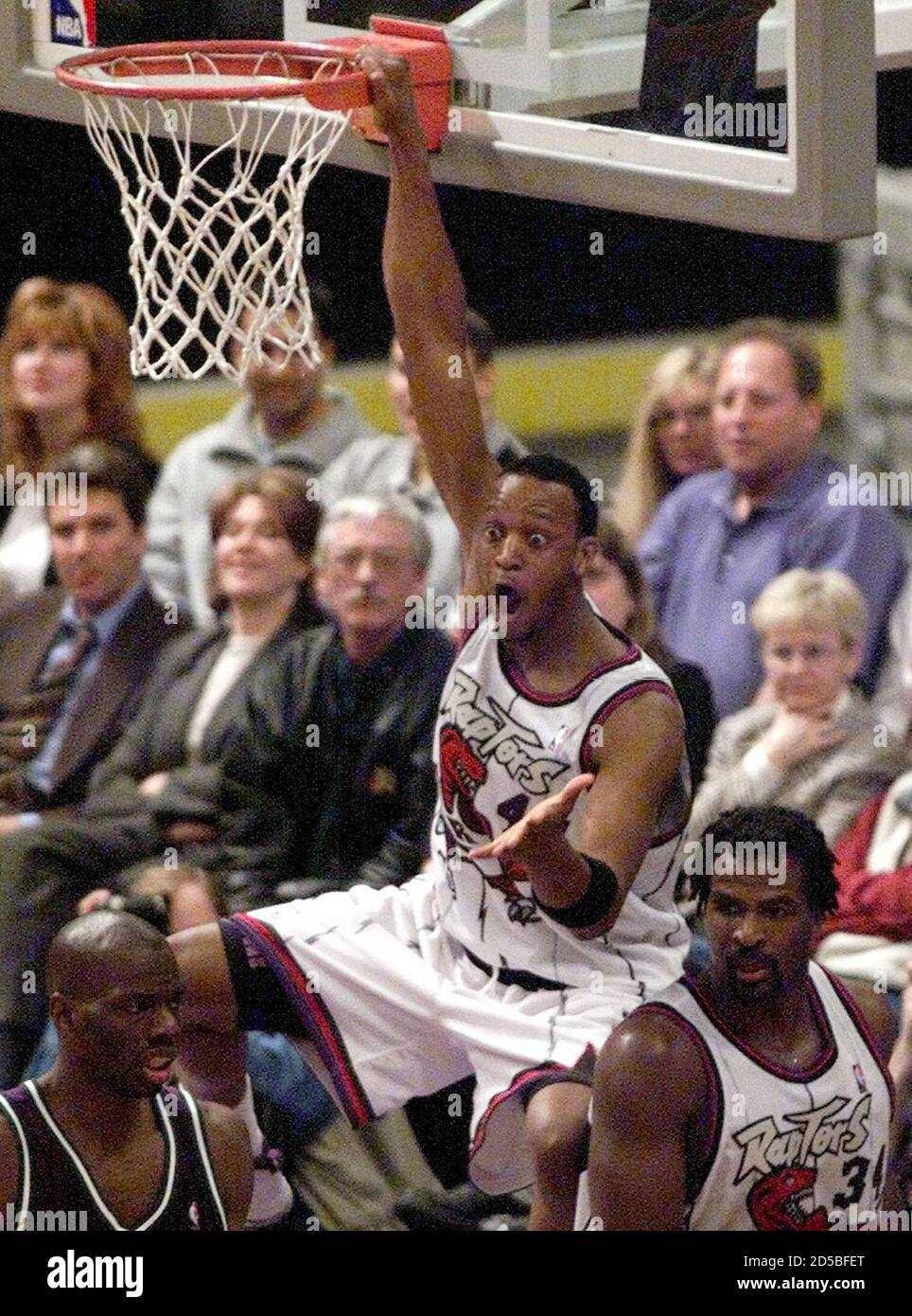 Toronto Raptors John Wallace reacts to a call by the referee during first  half NBA action against the Milwuakee Bucks February 9. This game was the  Raptors home opener in the shortened