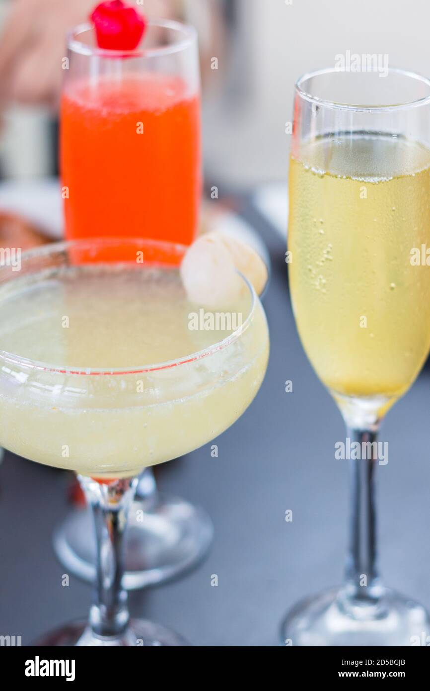 Three different types of cocktail at a bar Stock Photo