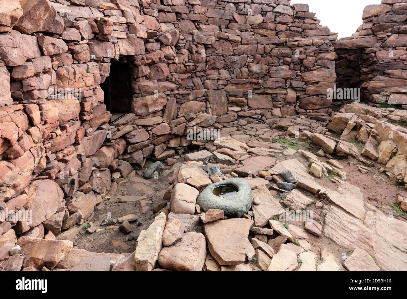 The Interior of Clachtoll Broch (An Dun) which is Under Threat from Coastal Erosion and Storm Damage, West Coast of Assynt, NW Highlands of Scotland, Stock Photo