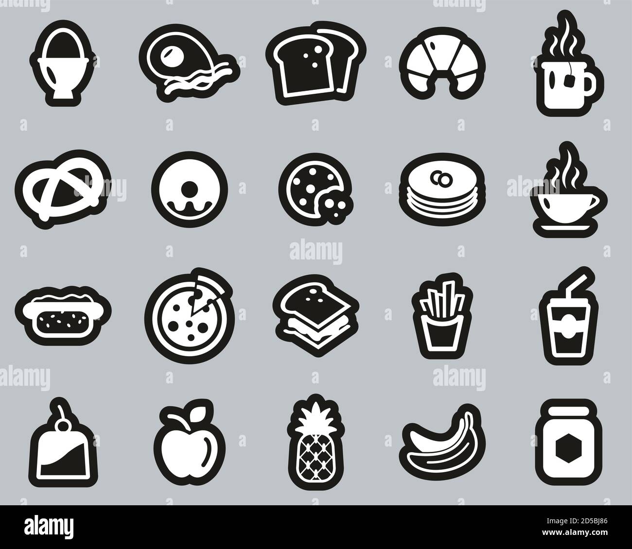Breakfast Or Food Icons White On Black Sticker Set Big Stock Vector ...
