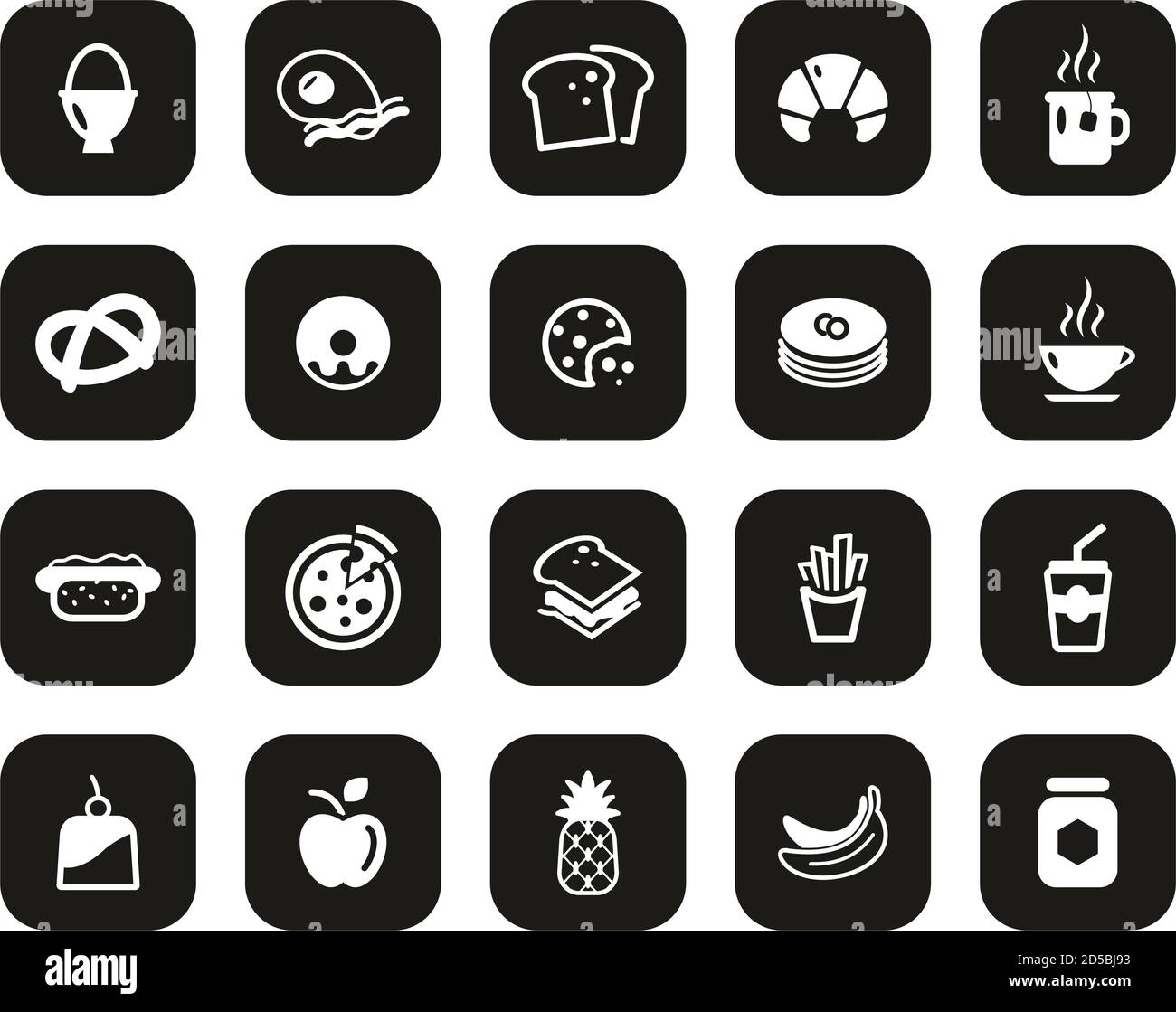 Breakfast Or Food Icons White On Black Flat Design Set Big Stock Vector ...