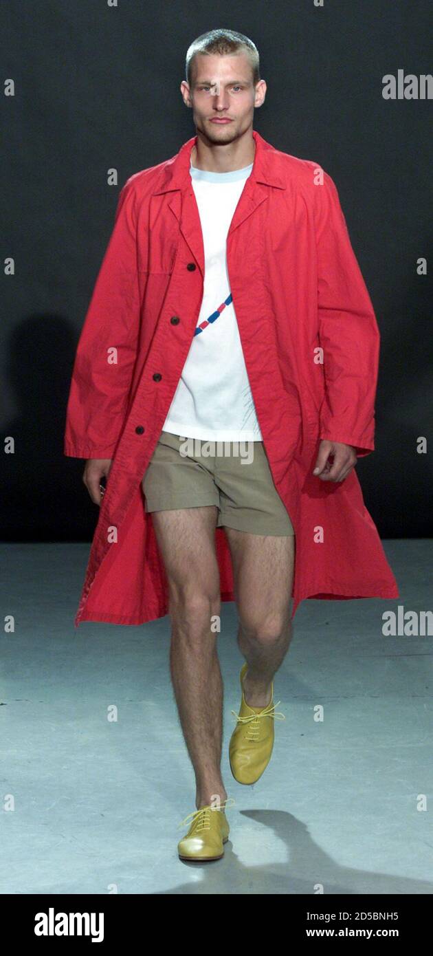 A model for Belgian designer Dries Van Noten presents this outfit as part  of his spring-summer 2001 ready-to-wear fashion collection July 4. [The  men's fashion week runs from July 2-5 and precedes