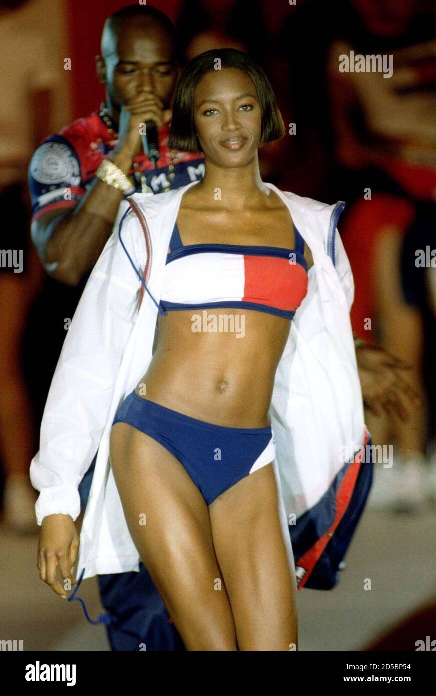 Naomi Campbell models a sports bikini designed by American Tommy Hilfiger  at the British Fashion week September 28. More than 100 designers displayed  their Spring/Summer 97 collections during the four-day event Stock