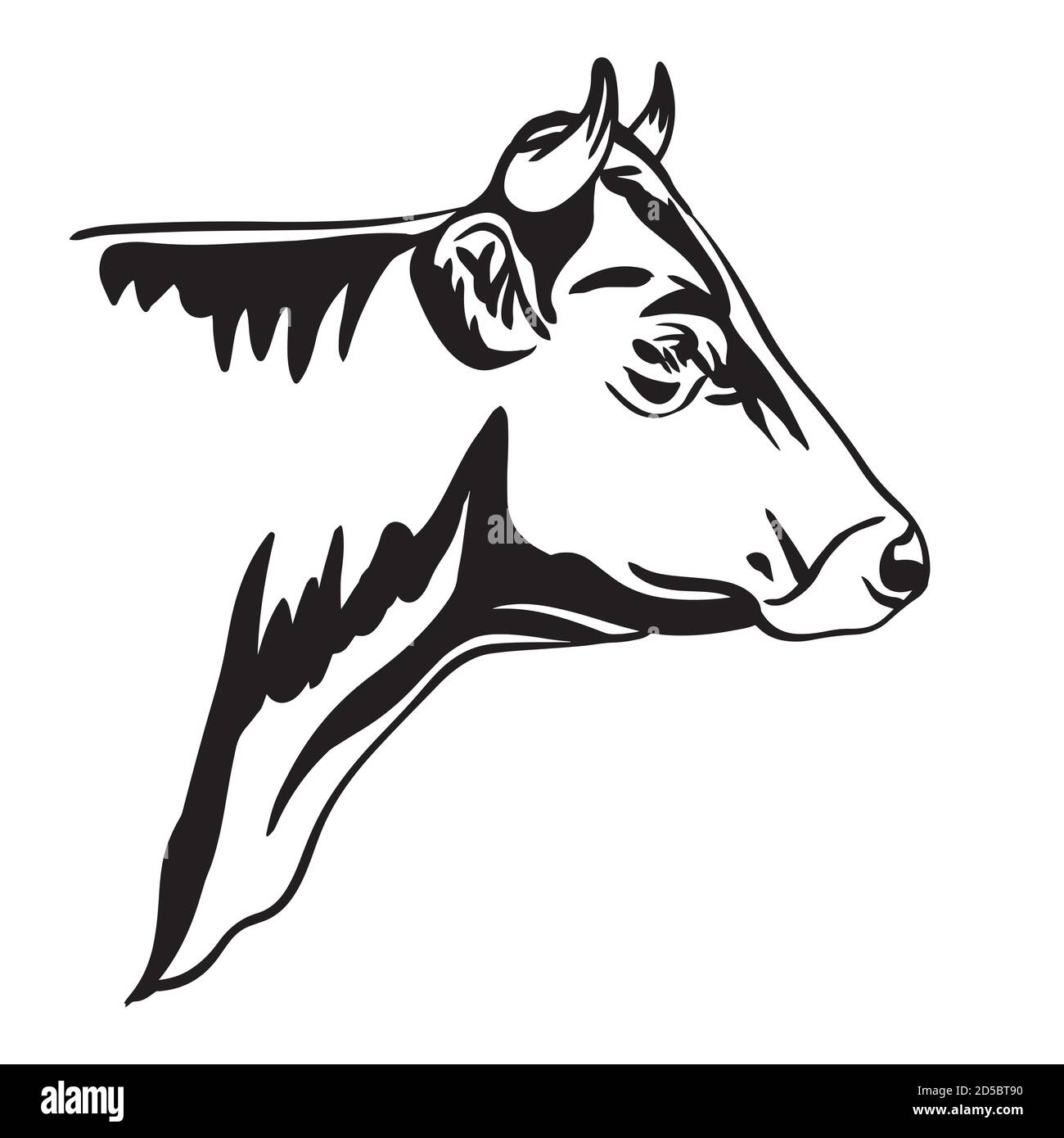 Abstract portrait of bull vector illustration in black color isolated on white background. Engraving template image for label, logo, design, packaging Stock Vector