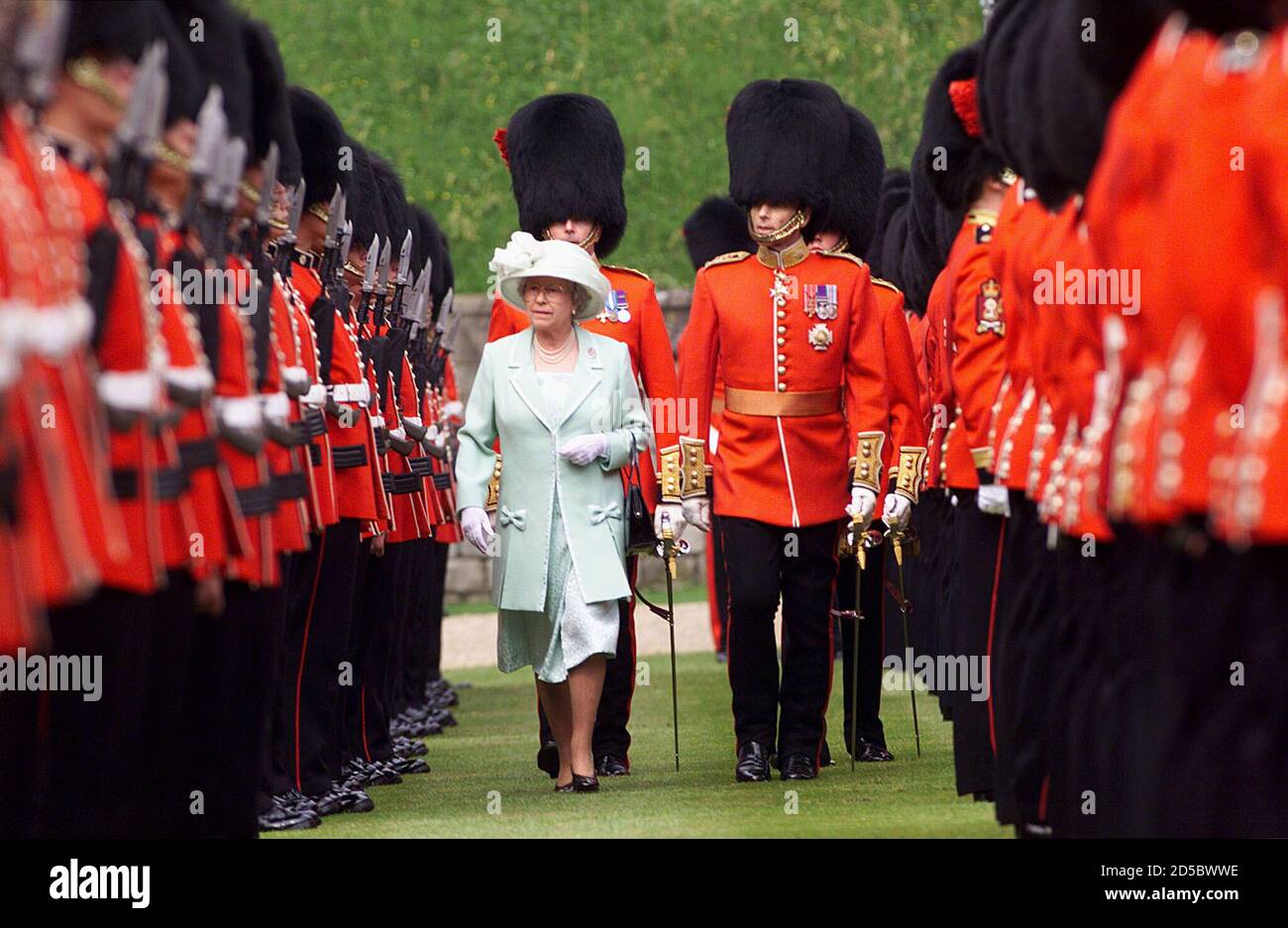 Britain's Queen Elizabeth II inspects the 1st Battalion and number 7