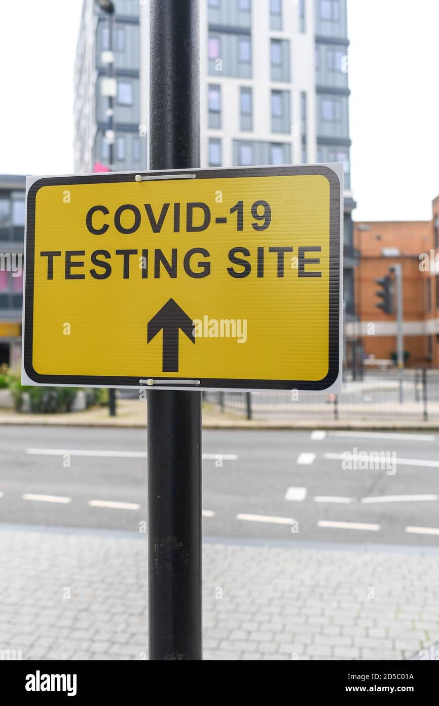 Covid walkthrough testing site sign for a new testing site situated in  Southampton O2 Guildhall hampshire England. Stock Photo