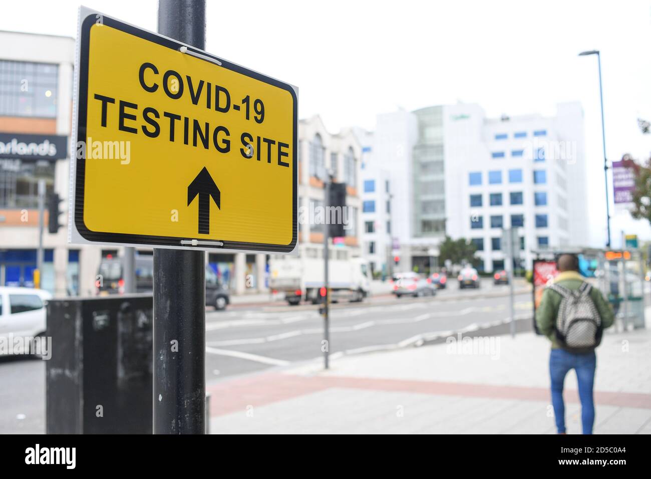 Covid walkthrough testing site sign for a new testing site situated in  Southampton O2 Guildhall hampshire England. Stock Photo