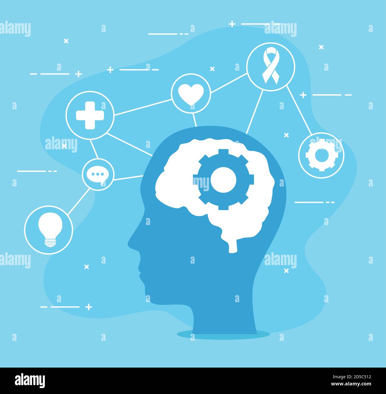 mental health of gear on brain in head and icon set vector design Stock ...