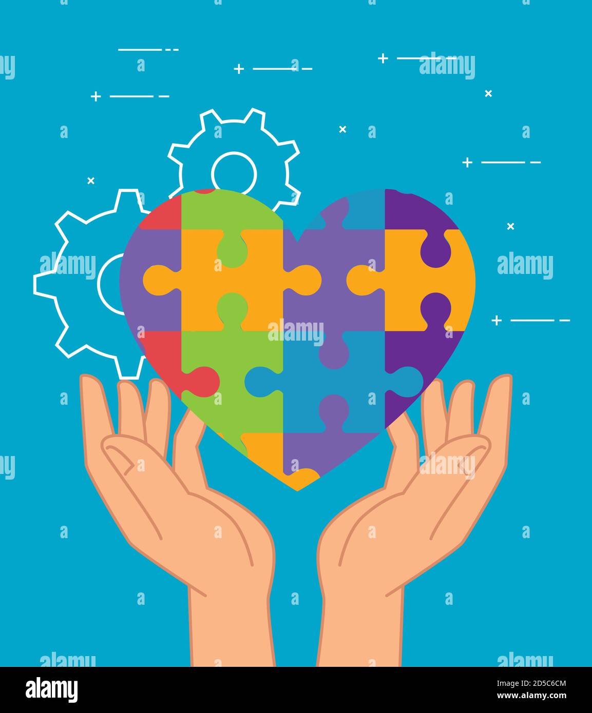 mental health of puzzles heart over hands vector design Stock Vector