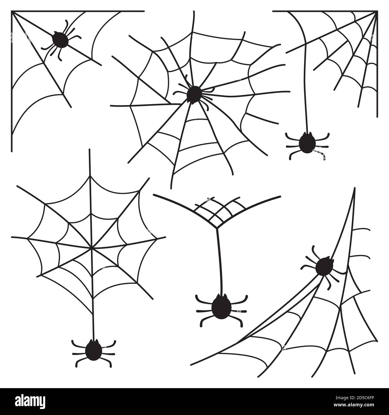 Cobweb with spider vector set icon for Halloween isolated on a white background. Stock Vector