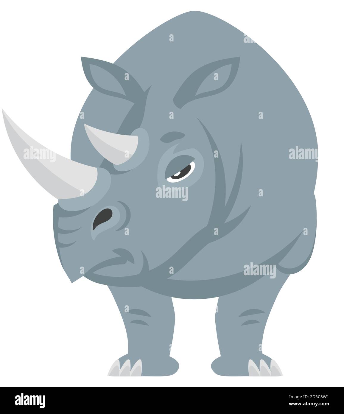 Standing rhinoceros front view. African animal in cartoon style. Stock Vector