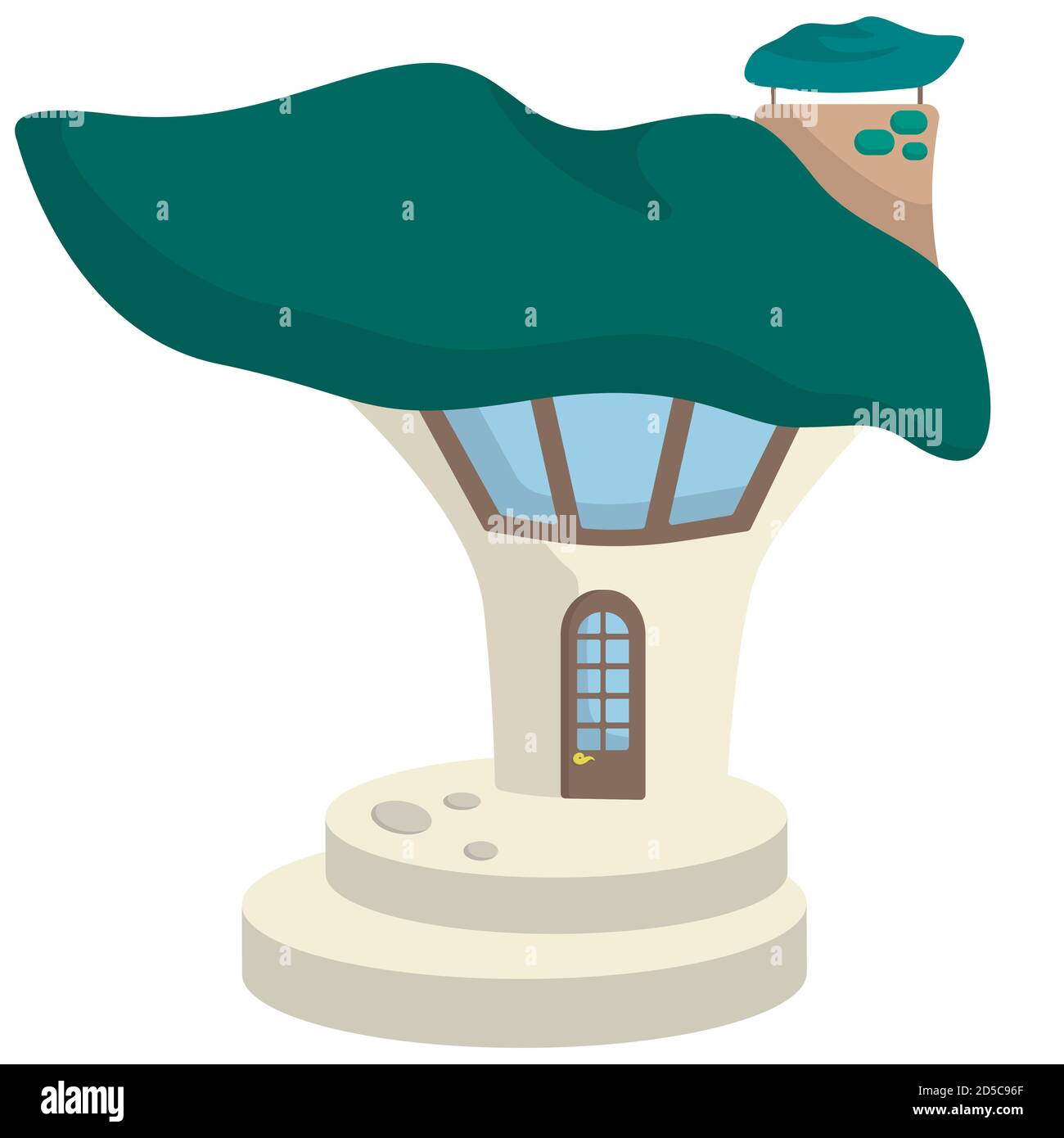 Beautiful mushroom house. Fairytale building exterior in cartoon style. Stock Vector