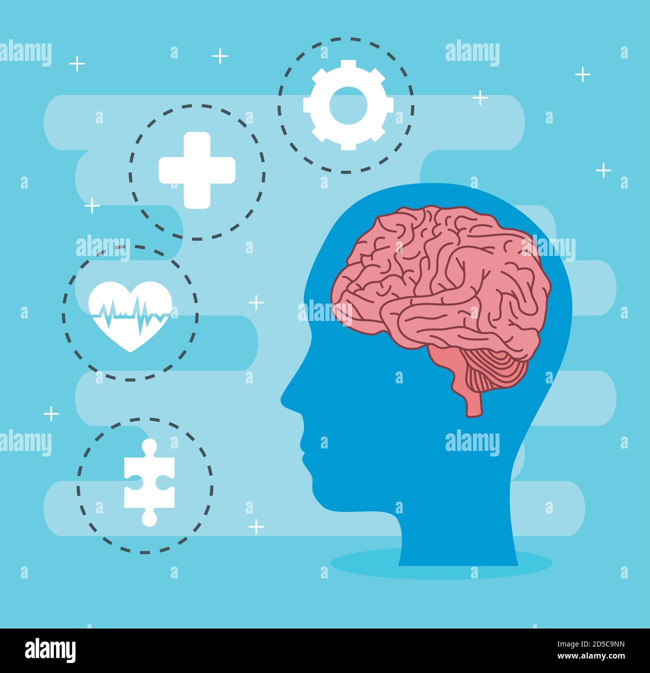 mental health of brain in head and icon set vector design Stock Vector ...