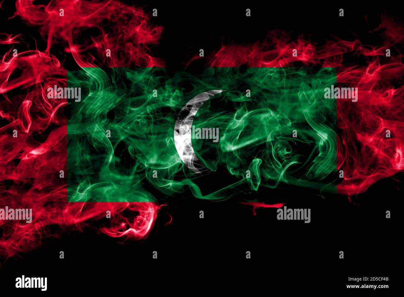 Maldives, Maldivian smoke flag isolated on black background Stock Photo