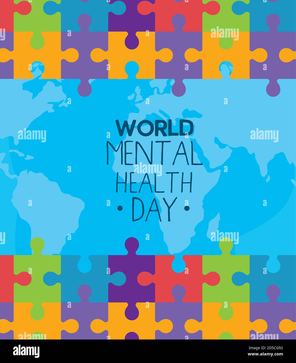 World Mental Health Day With Puzzles And World Map Vector Design Stock Vector Image Art Alamy