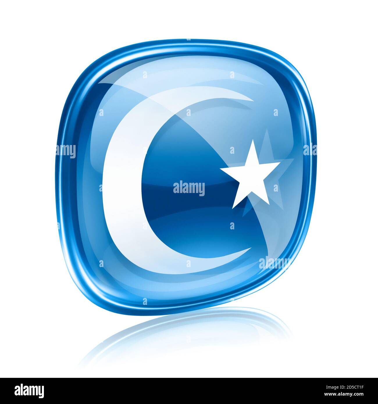 moon and star icon blue glass, isolated on white background. Stock Photo