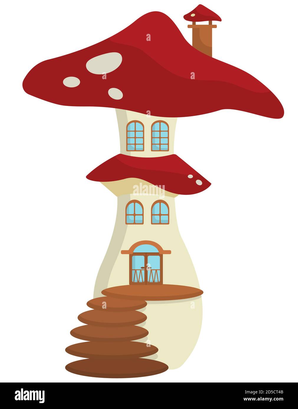 Fairytale mushroom house. Unusual building exterior in cartoon style. Stock Vector