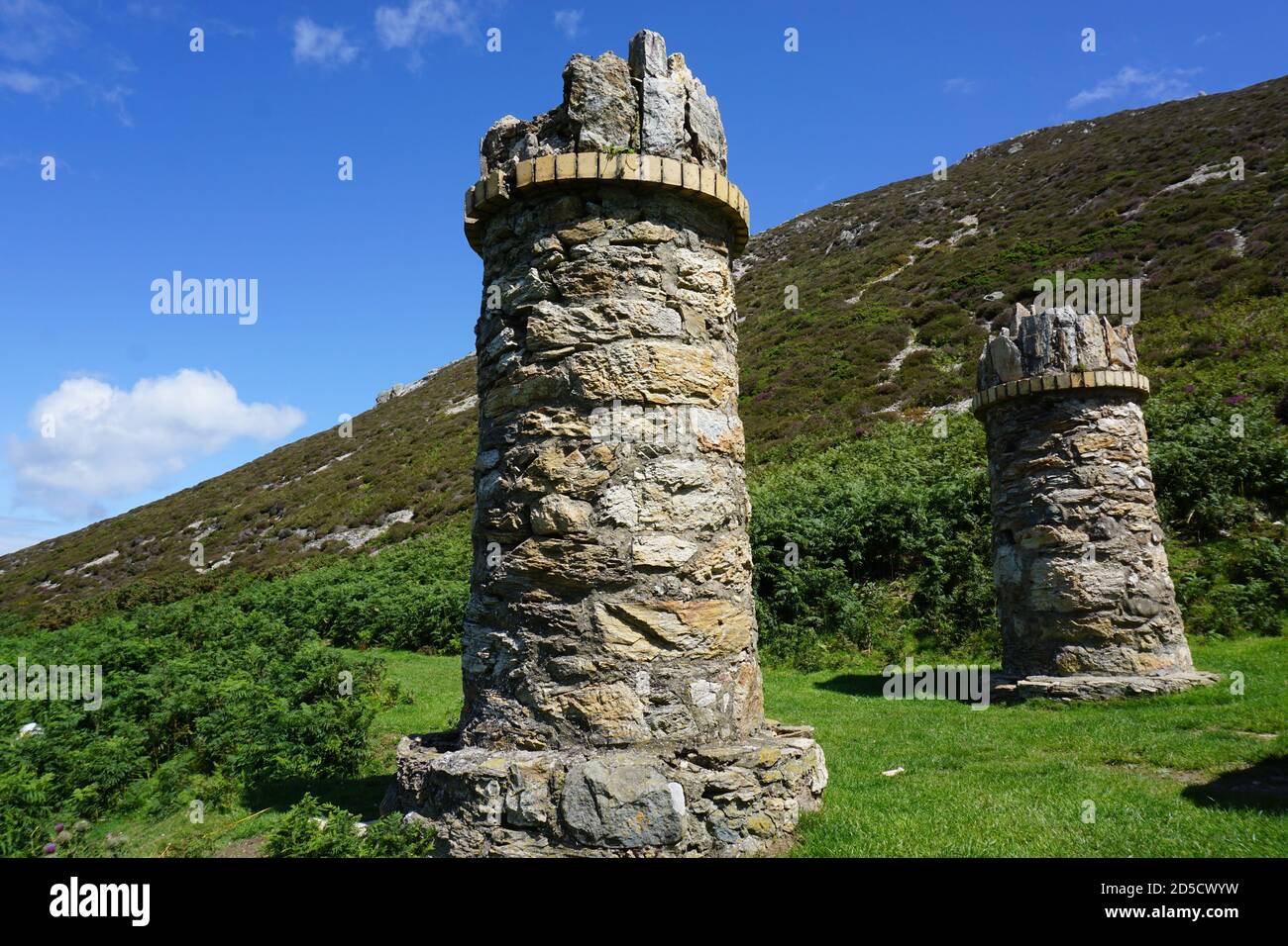 Jubilee Towers on the North Wales Coastal Path above Penmaemawr  Conwy  North Wales UK Snowdonia Stock Photo