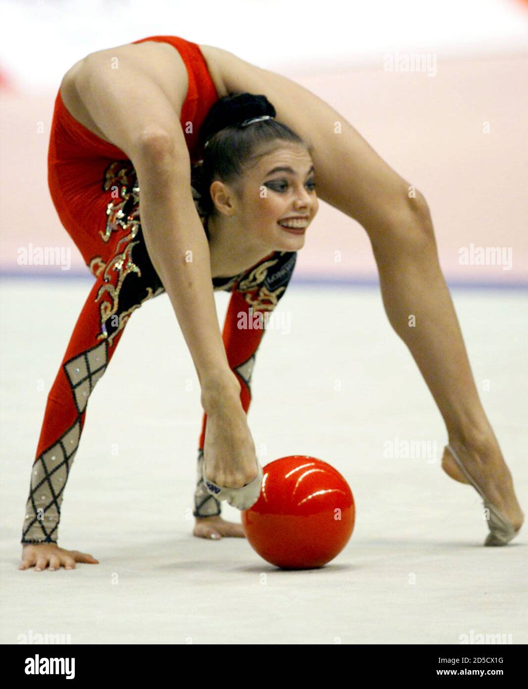 World champion Alina Kabaeva of Russia performs the ball event in the World  Rhythmic Gymnastics Club Championships in Tokyo October 10. Kabaeva scored  perfect 10 point in all four events to win