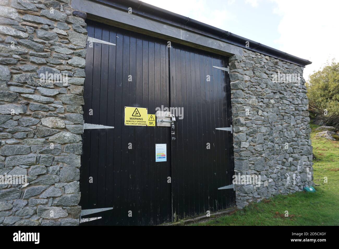 Entrance to Dulyn Hydro Power station and Turbine Hall Snowdonia National Park Stock Photo