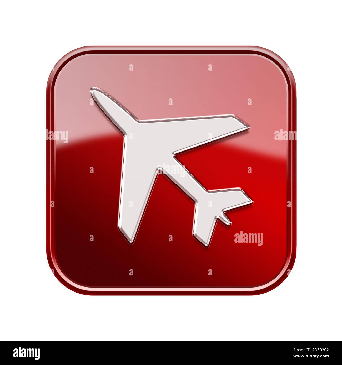 Airplane icon glossy red, isolated on white background Stock Photo