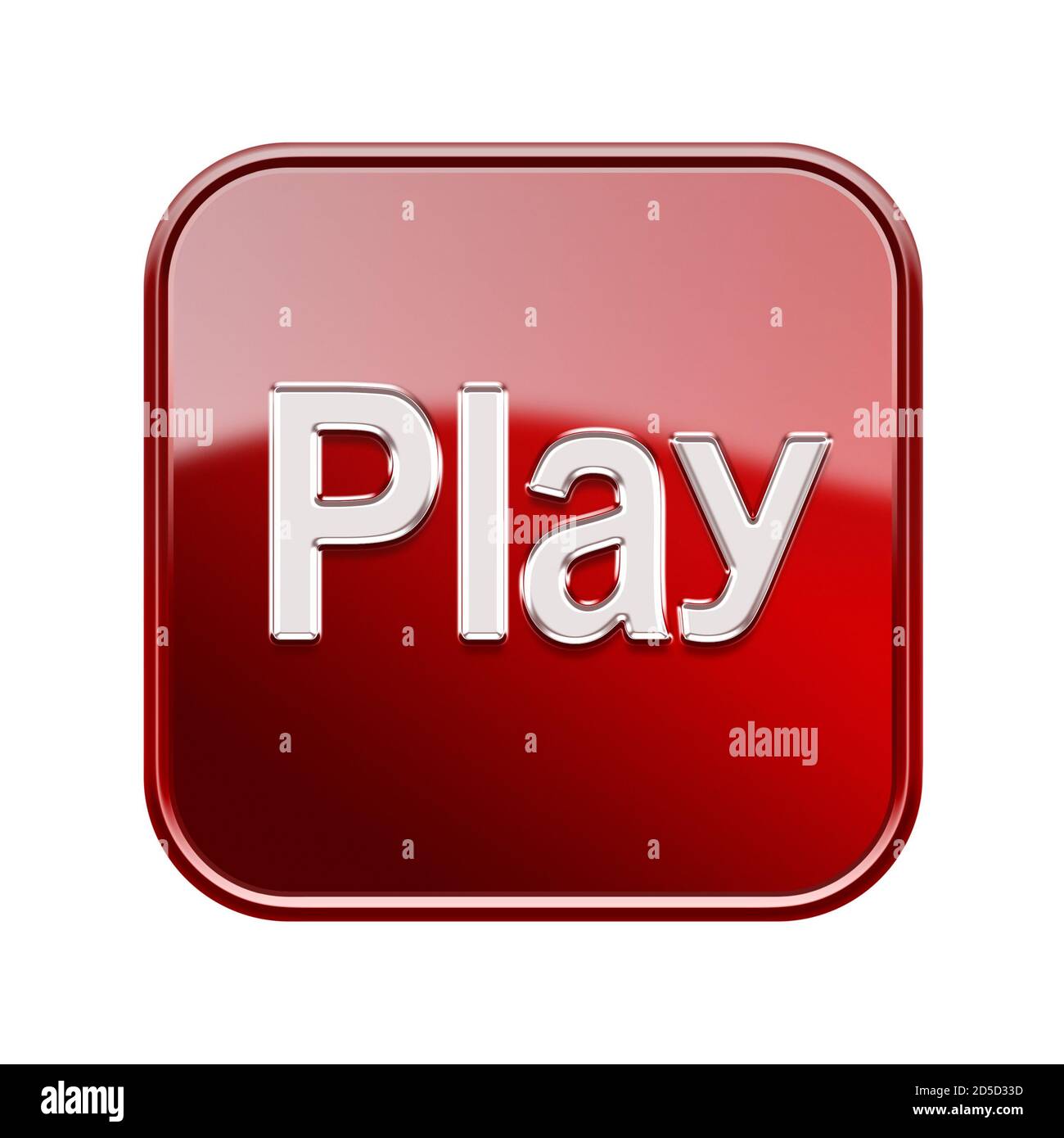 Play icon glossy red, isolated on white background Stock Photo