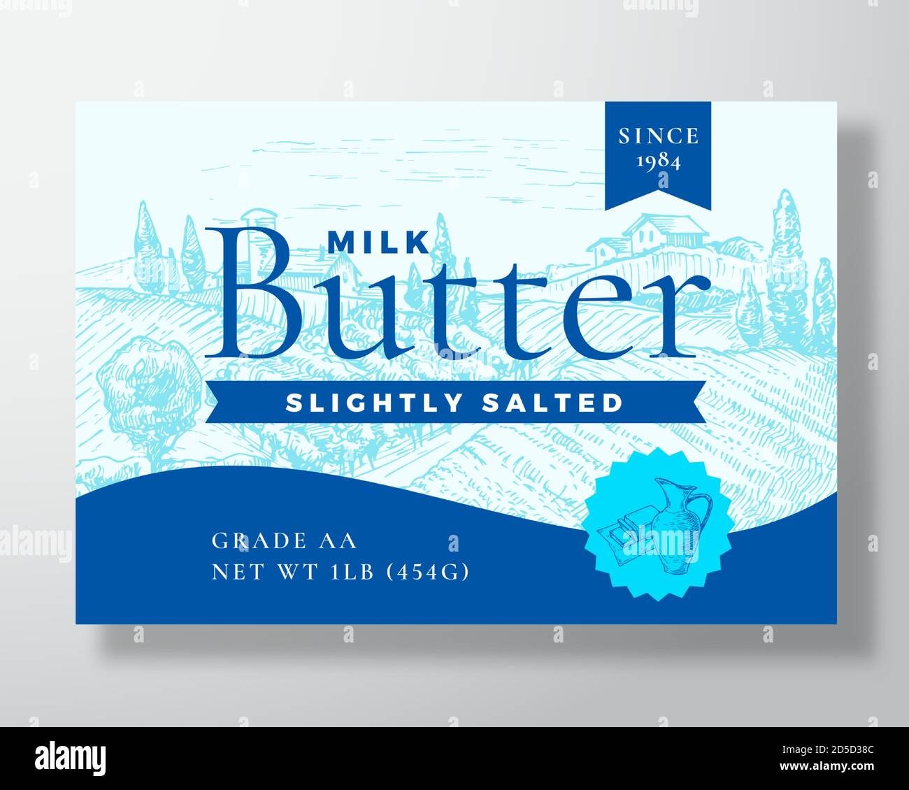 Slightly Salted Milk Butter Dairy Label Template. Abstract Vector