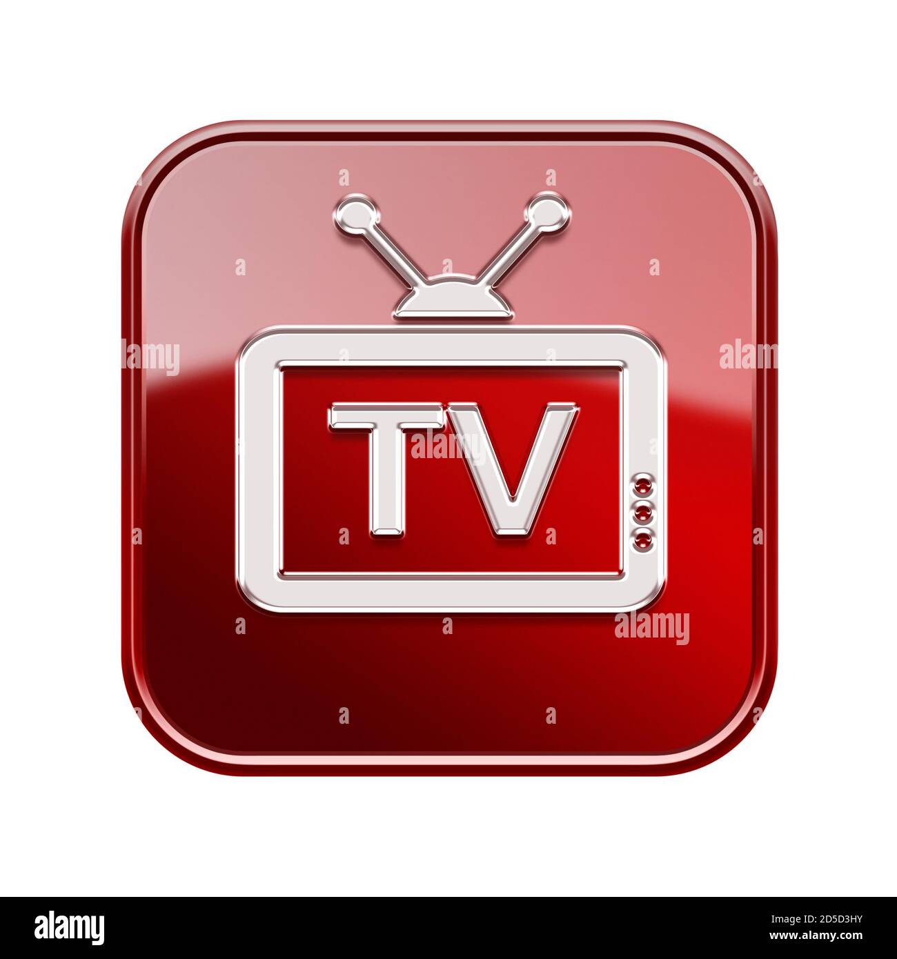 TV icon glossy red, isolated on white background Stock Photo