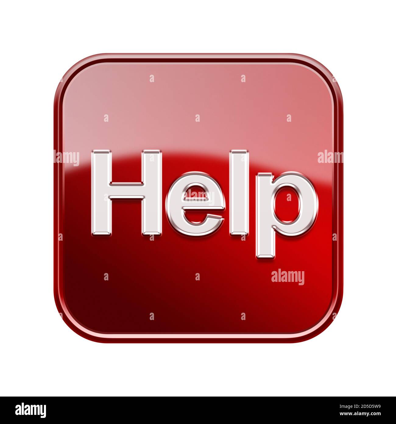 Help icon glossy red, isolated on white background Stock Photo