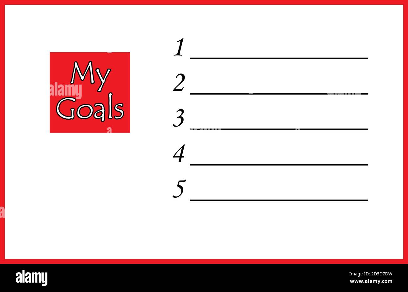 My goals note pasted on a blank white board for your text. Stock Photo