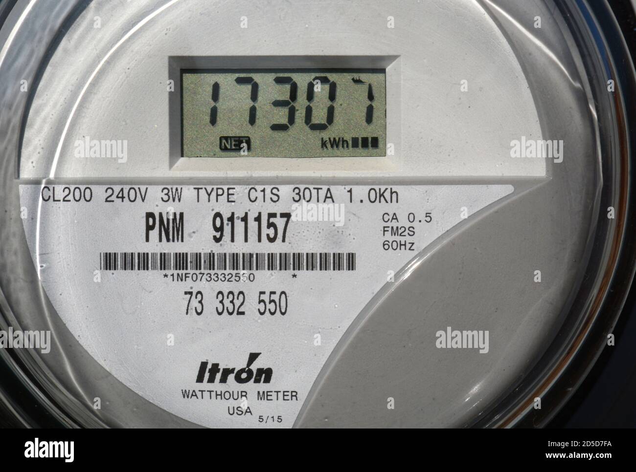 A Centron residential electric meter manufactured by Itron on a home in  Santa Fe, New Mexico USA Stock Photo - Alamy