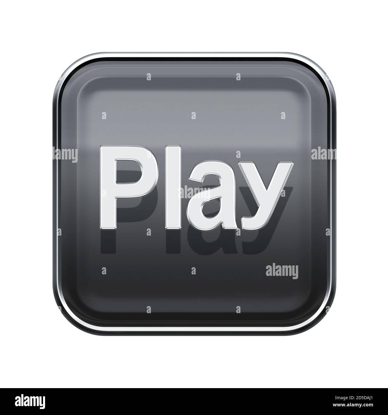 Play icon glossy grey, isolated on white background Stock Photo