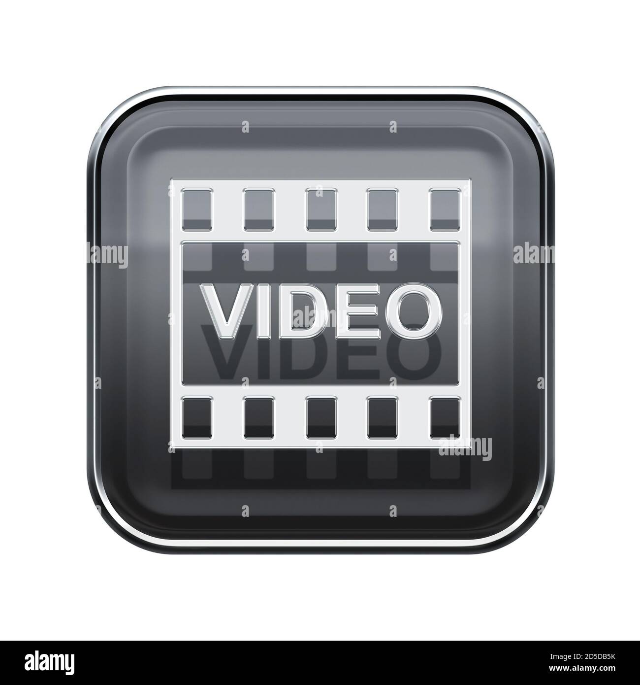 Video icon glossy grey, isolated on white background Stock Photo