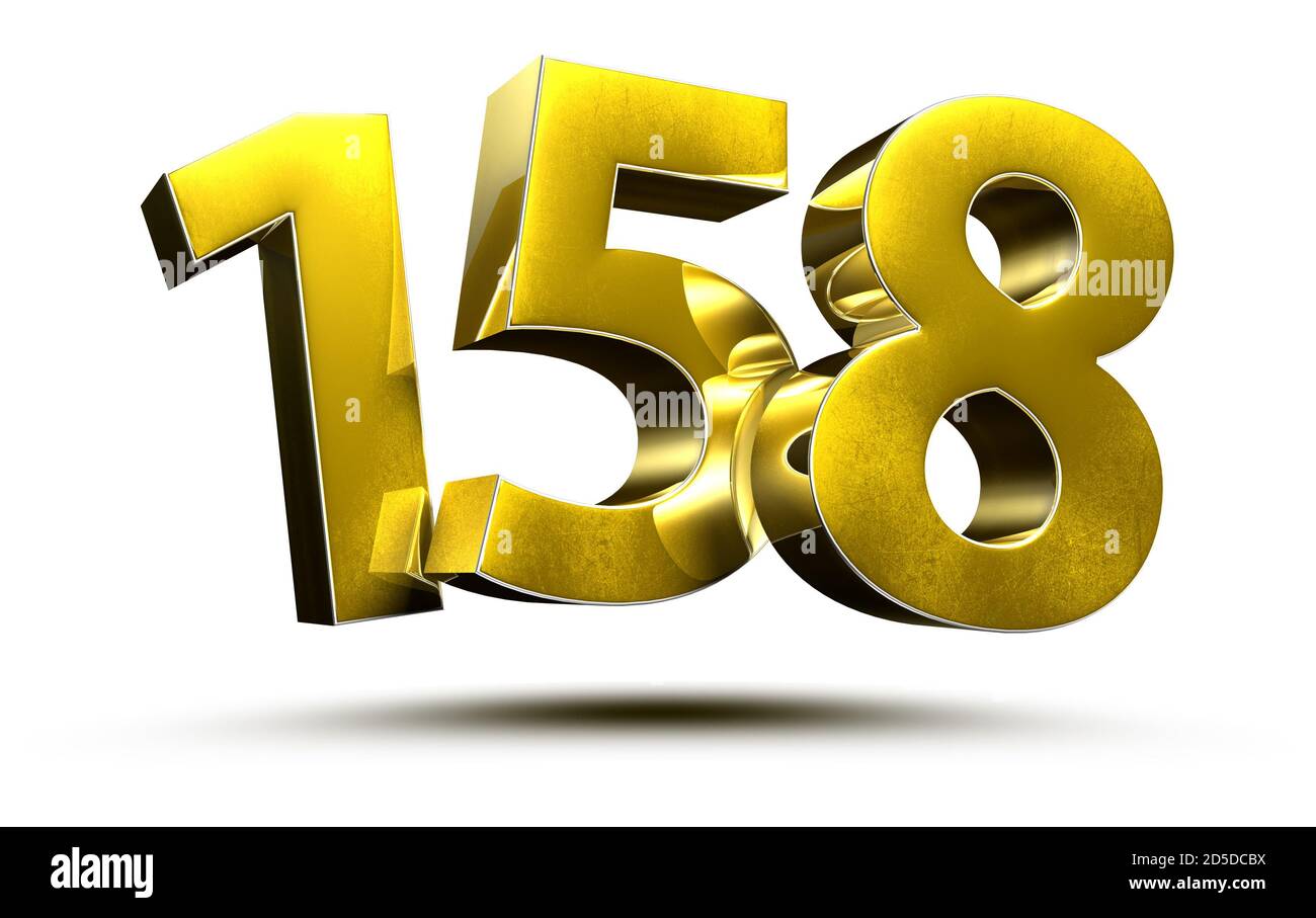 Gold numbers 158 isolated on white background illustration 3D rendering.(with Clipping Path). Stock Photo