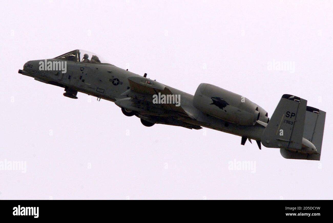 A U.S. Air Force A-10 Thunderbolt takes off from Aviano airbase in northern  Italy March 29. The tankbusting bomber, known by its pilots as the Warthog,  has a stubby, ungainly appearance which