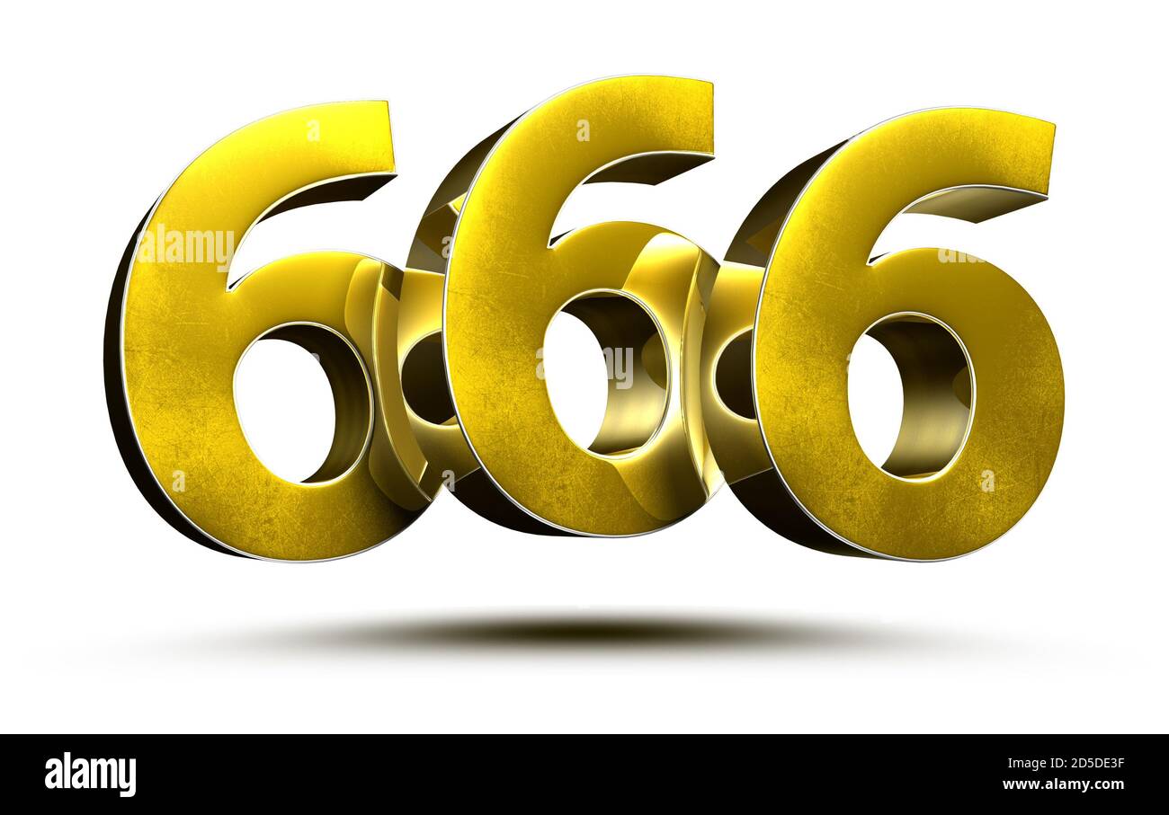 Gold numbers 666 isolated on white background illustration 3D rendering.(with Clipping Path). Stock Photo