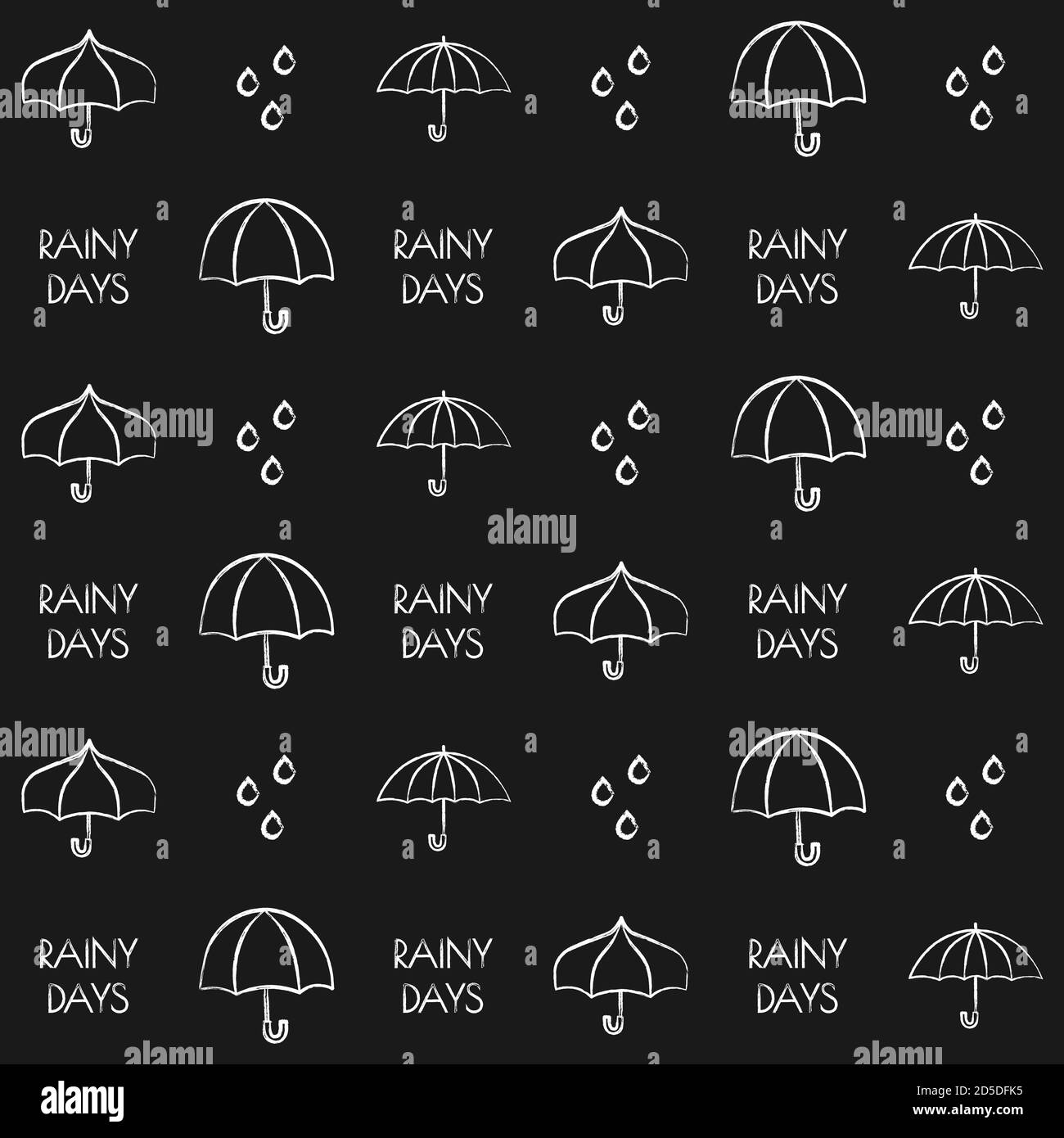 Chalk seamless vector pattern with umbrellas raindrops and phrases on ...