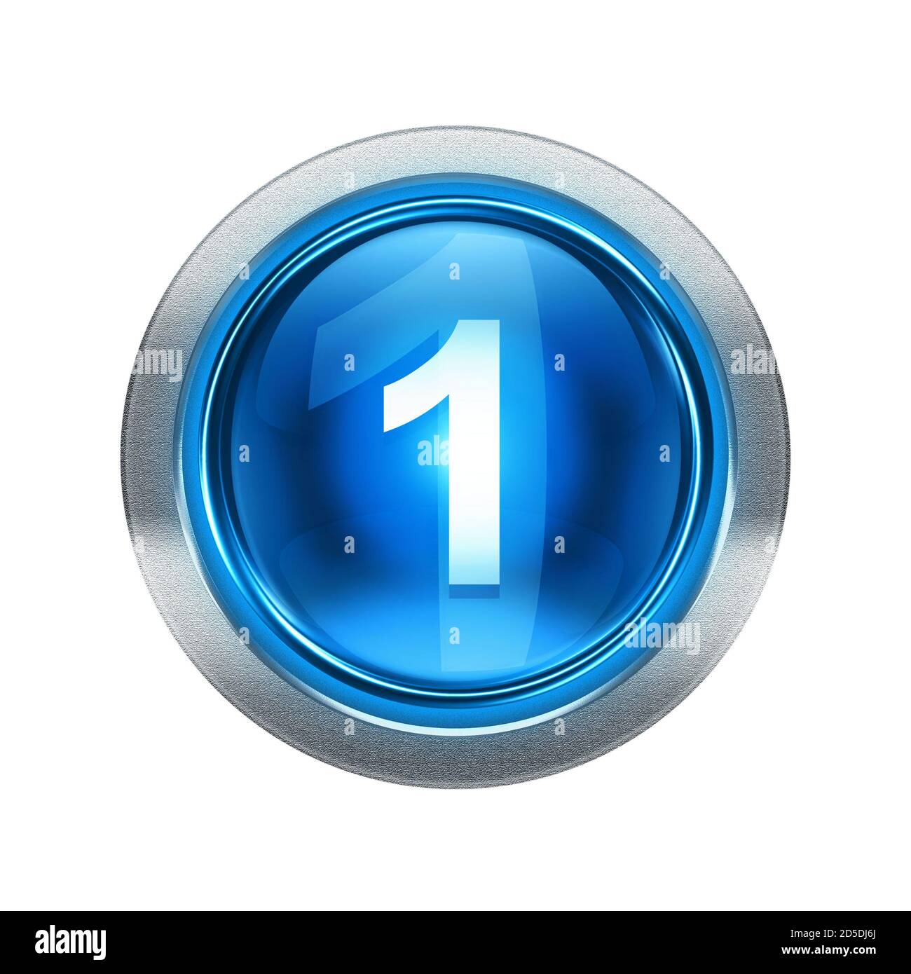 Number one icon blue with metallic edging. Isolated on white background