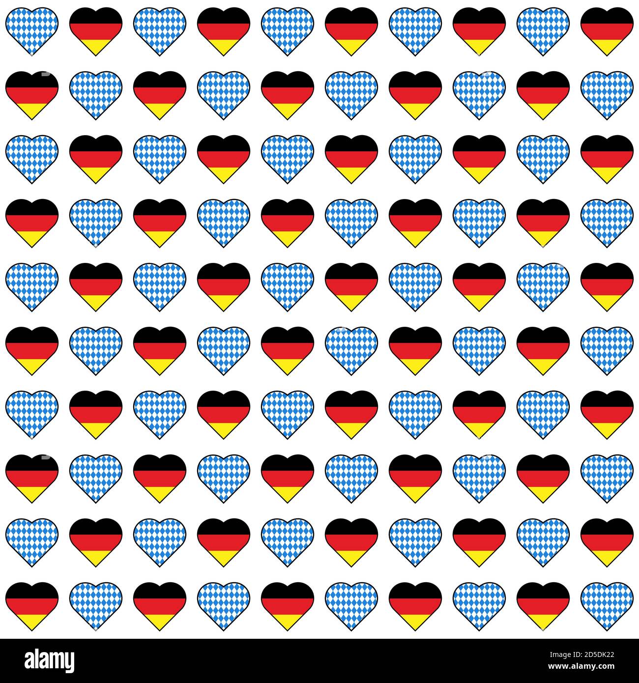 Oktoberfest vector hearts with flags seamless pattern on white background Stock Vector