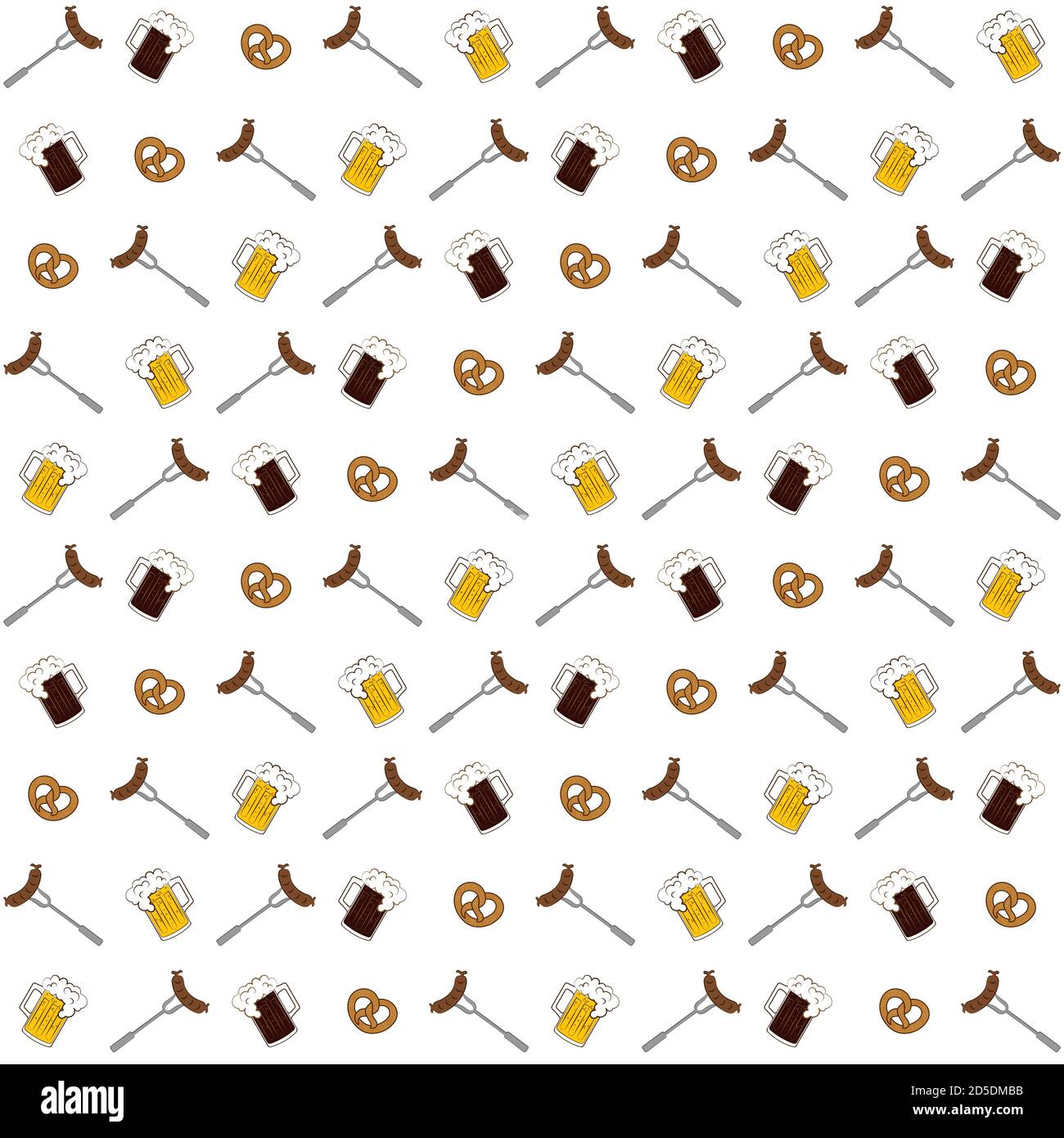 Seamless pattern with beverage for Oktoberfest on white background Stock Vector