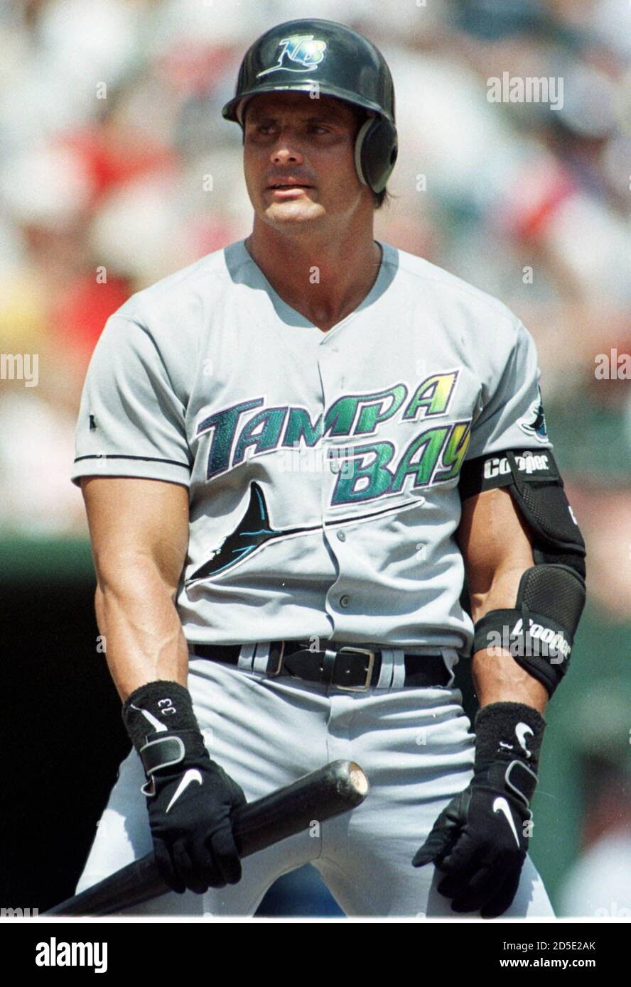 Tampa Bay Devil Rays Jose Canseco slumps at bat after being outed on  strikes by Rangers pitcher Jeff Zimmerman in the fifth inning at The  Ballpark in Arlington, May 19. Canseco earlier