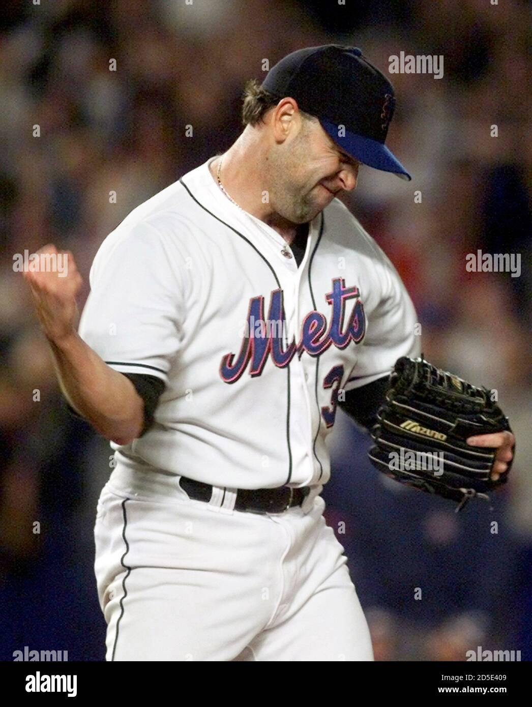 New York Mets pitcher Rick Reed clenches his fist as he strikes out the  last Pittsburgh Pirate in the ninth inning to give the Mets a 7-0 win  October 2 at New
