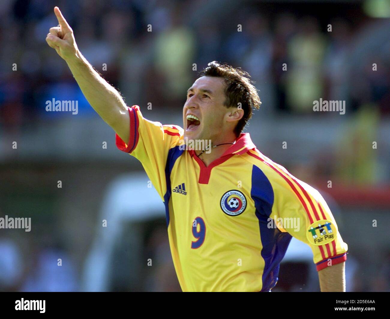 Romania's Viorel Moldovan celebrates his goal against Germany during their  Group A European Championship match in Liege June 12. RH Stock Photo - Alamy