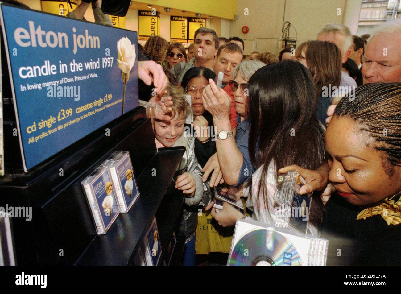 Princess Diana fans rush to buy Elton John's "Candle In The Wind" CD single  tribute song to the late Princess of Wales at a Virgin Megastore in London  September 13. Hundreds of