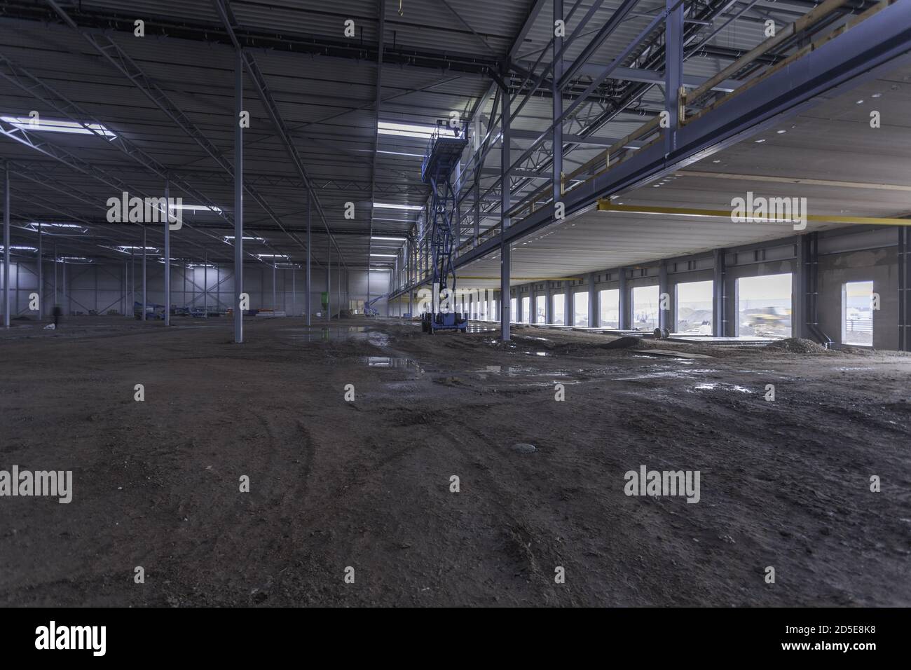 View inside a new empty industrial warehouse prepared for operation